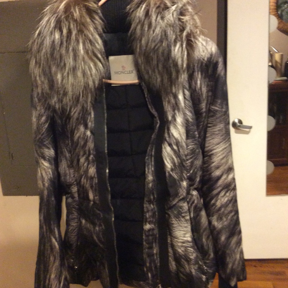 Moncler down jacket with removable grey fox collar